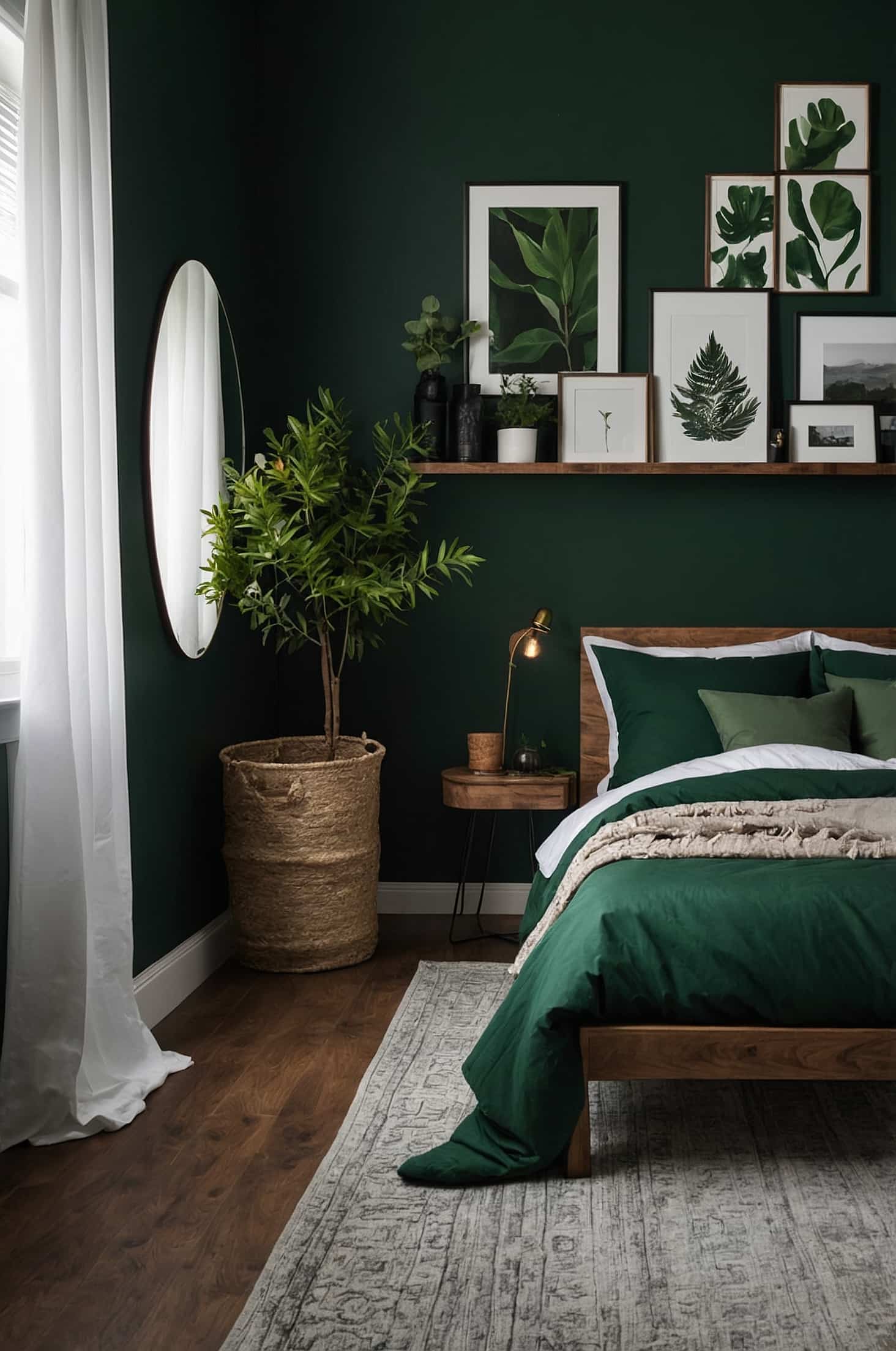 Enhance your bedroom with deep dark green for a grounded, serene vibe