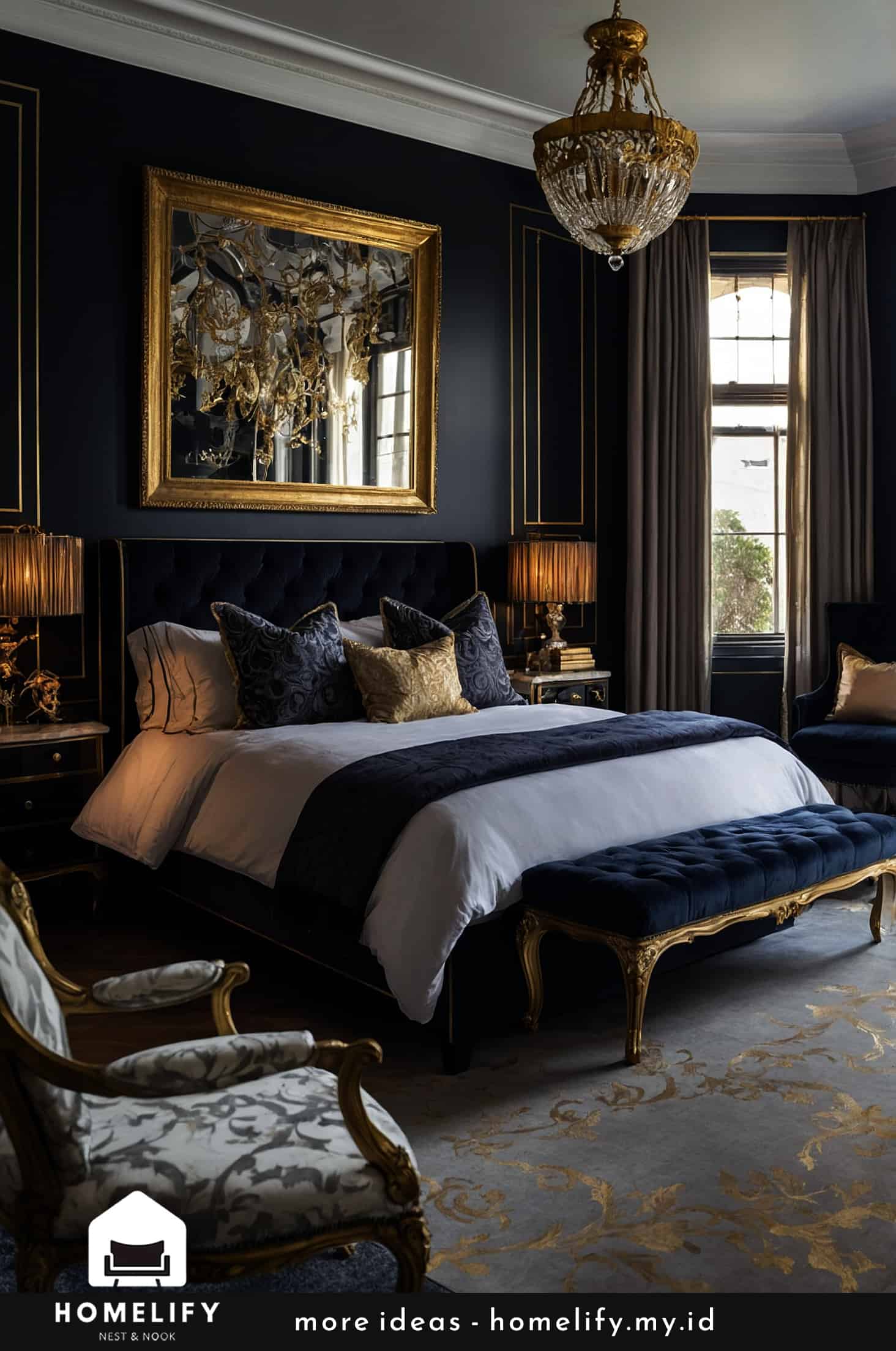 Enhance your bedroom with gilded decorative art above the bed