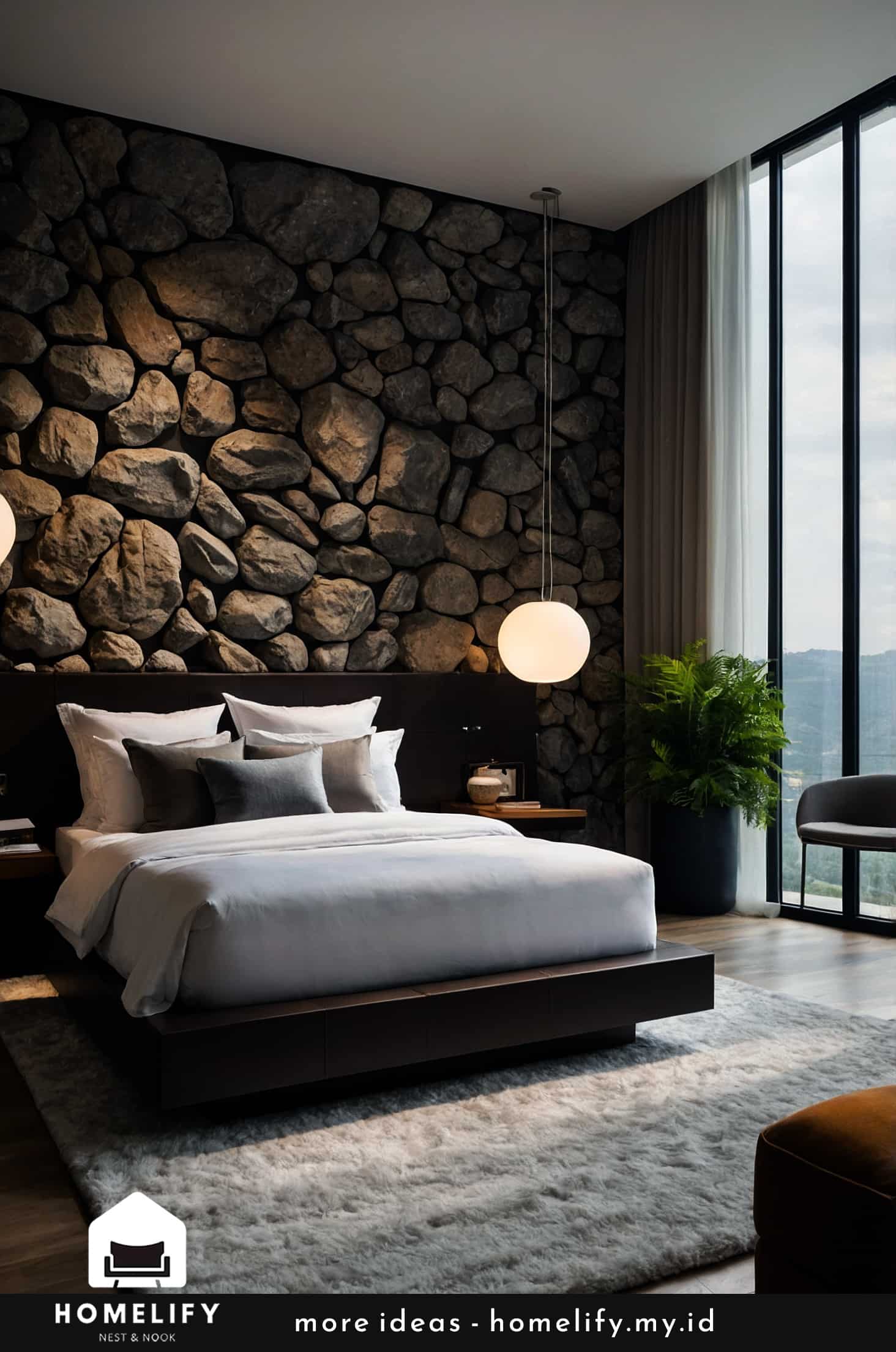 Enhance your bedroom’s aesthetic with natural rock elements