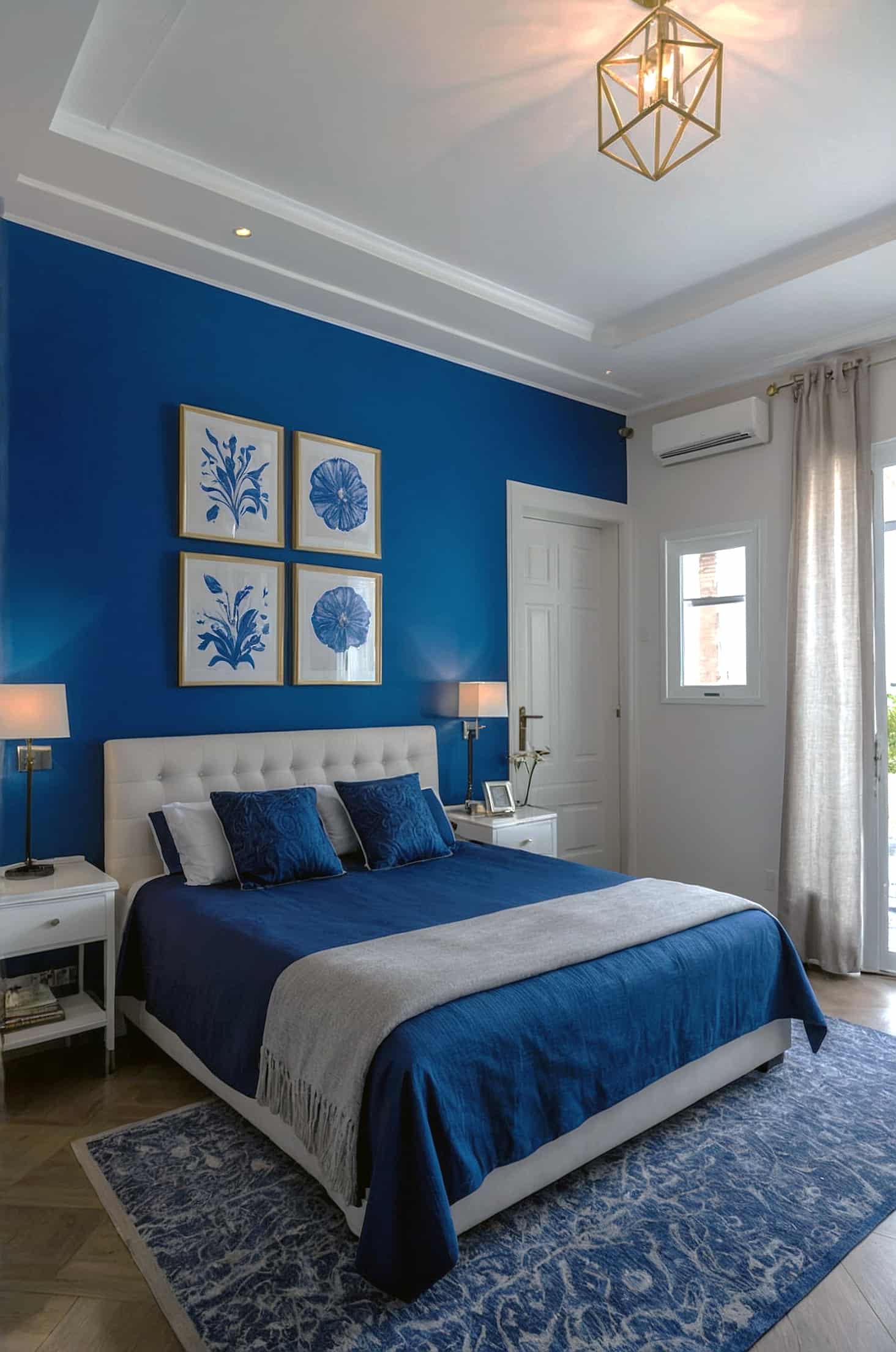 Enhance your blue bedroom with minimalist art for a modern look