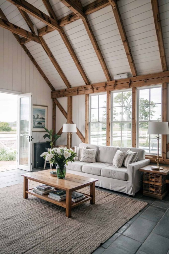 Hamptons barndo coastal serenity meets rustic warmth