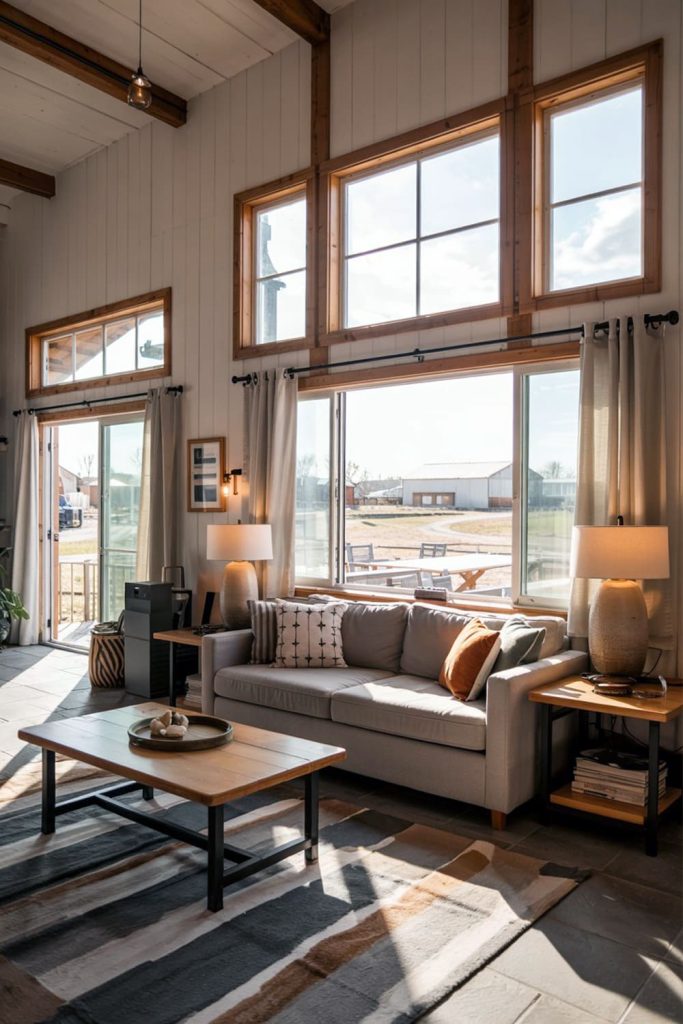 Modern barndominium lighting solutions for living rooms