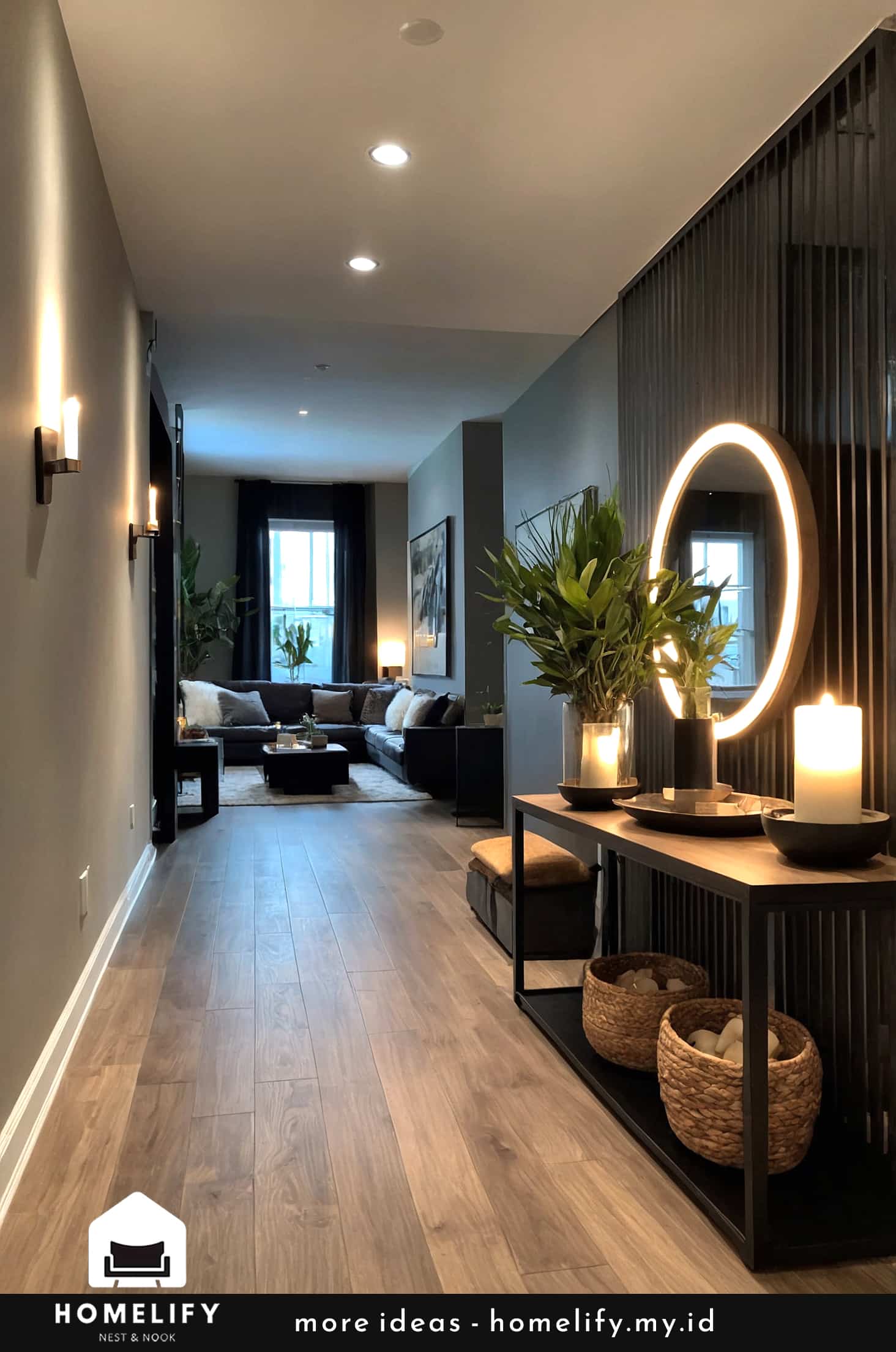 Modern elegance with warm accents in hallway design