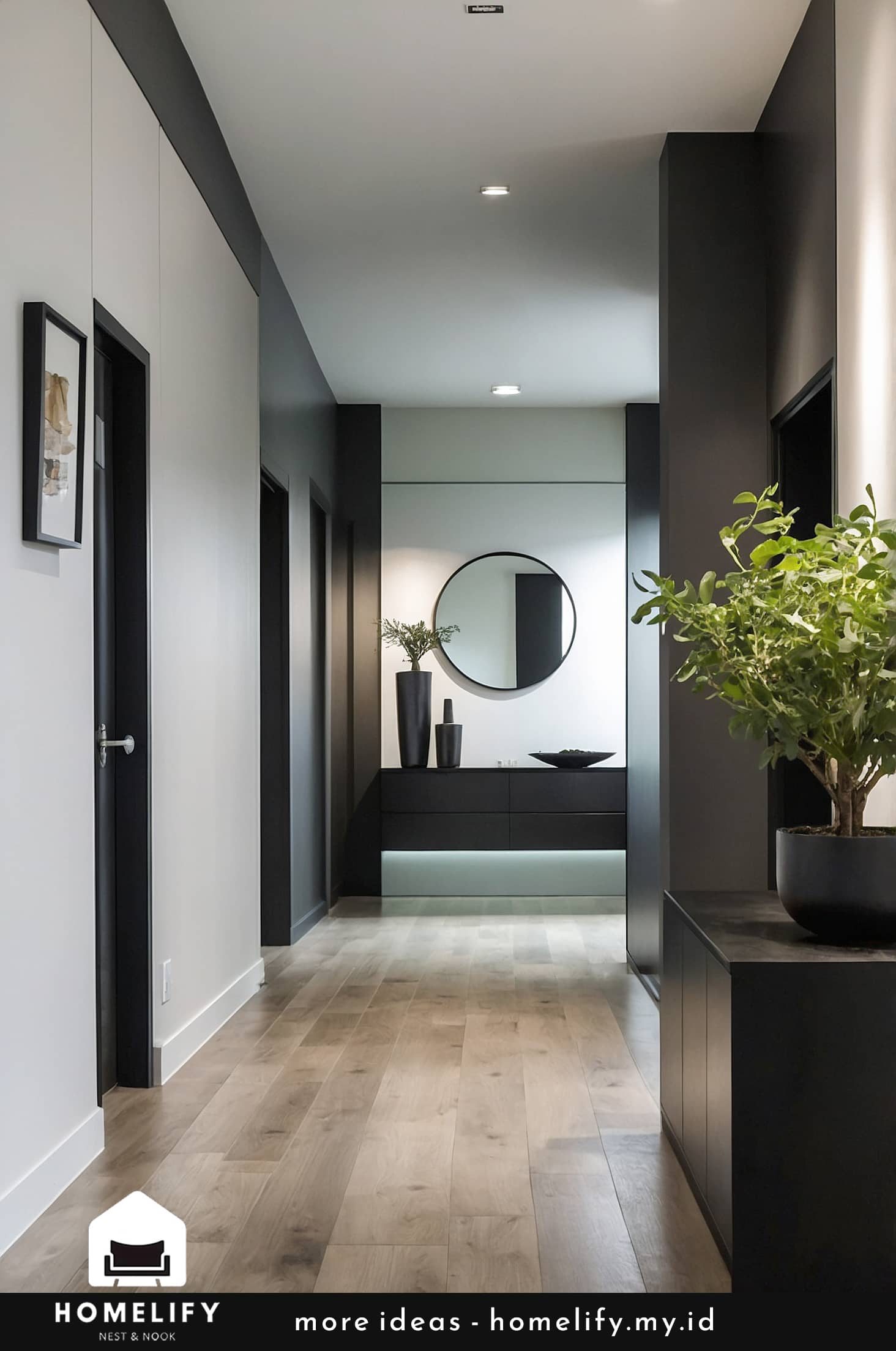 Modern minimalist hallway design with natural elements
