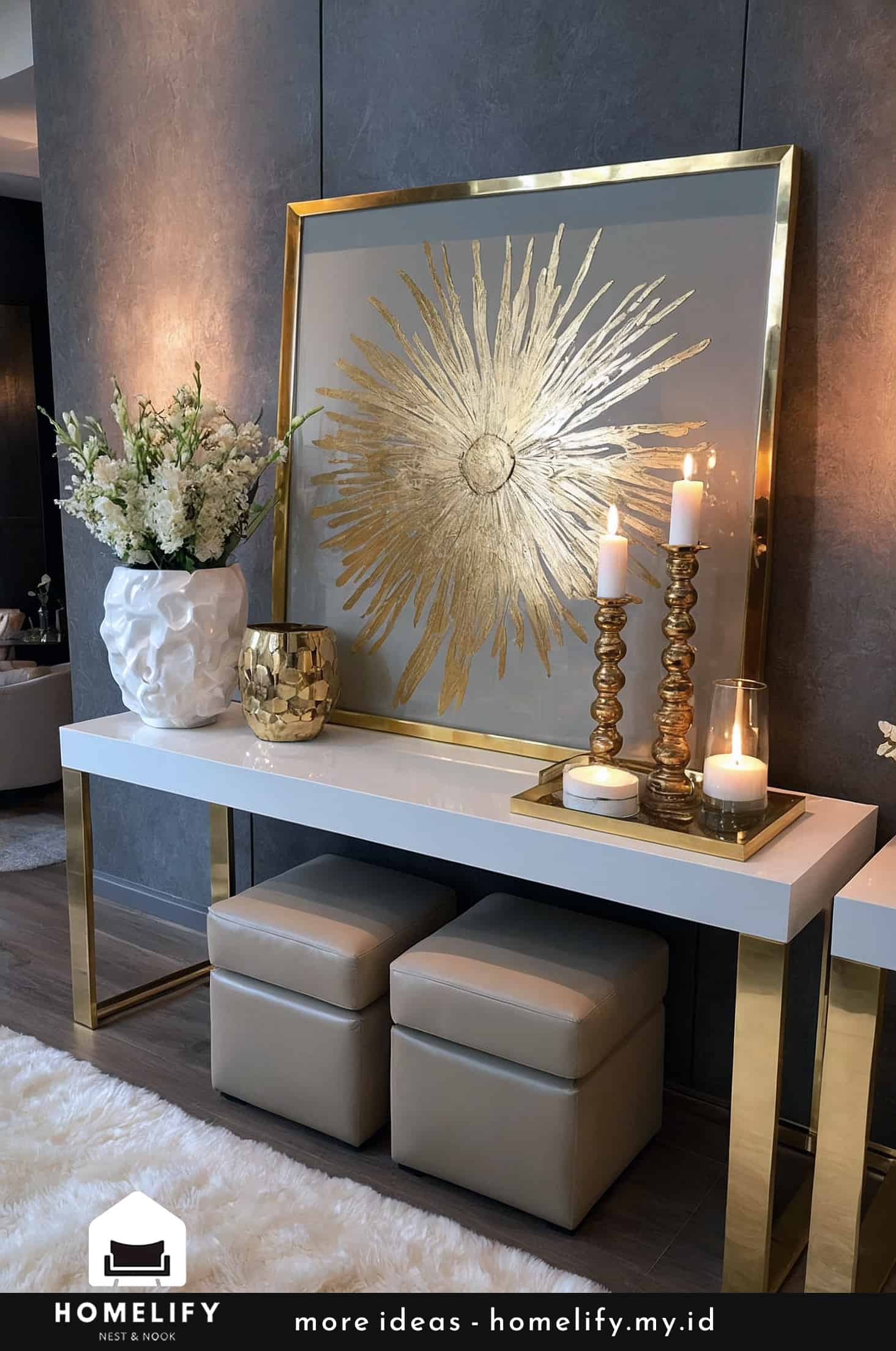Modern and elegant entryway with warm, chic elements