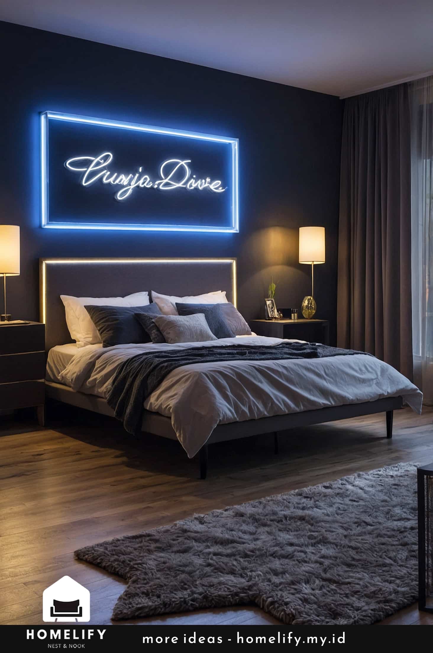 Modernize your bedroom with a stylish led sign above the bed