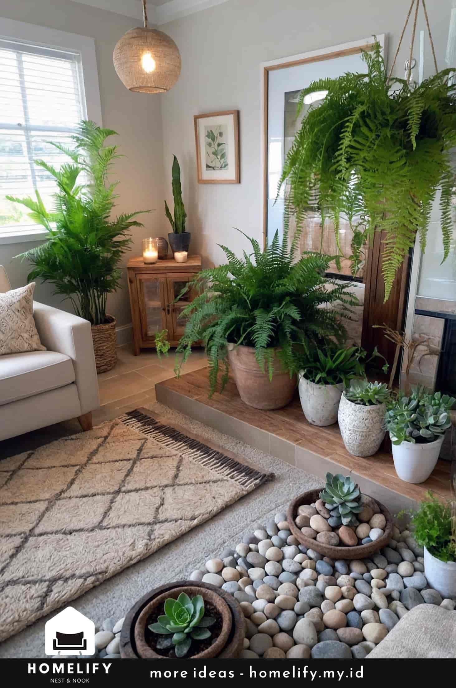 Natural and cozy living room with a peaceful, inviting atmosphere