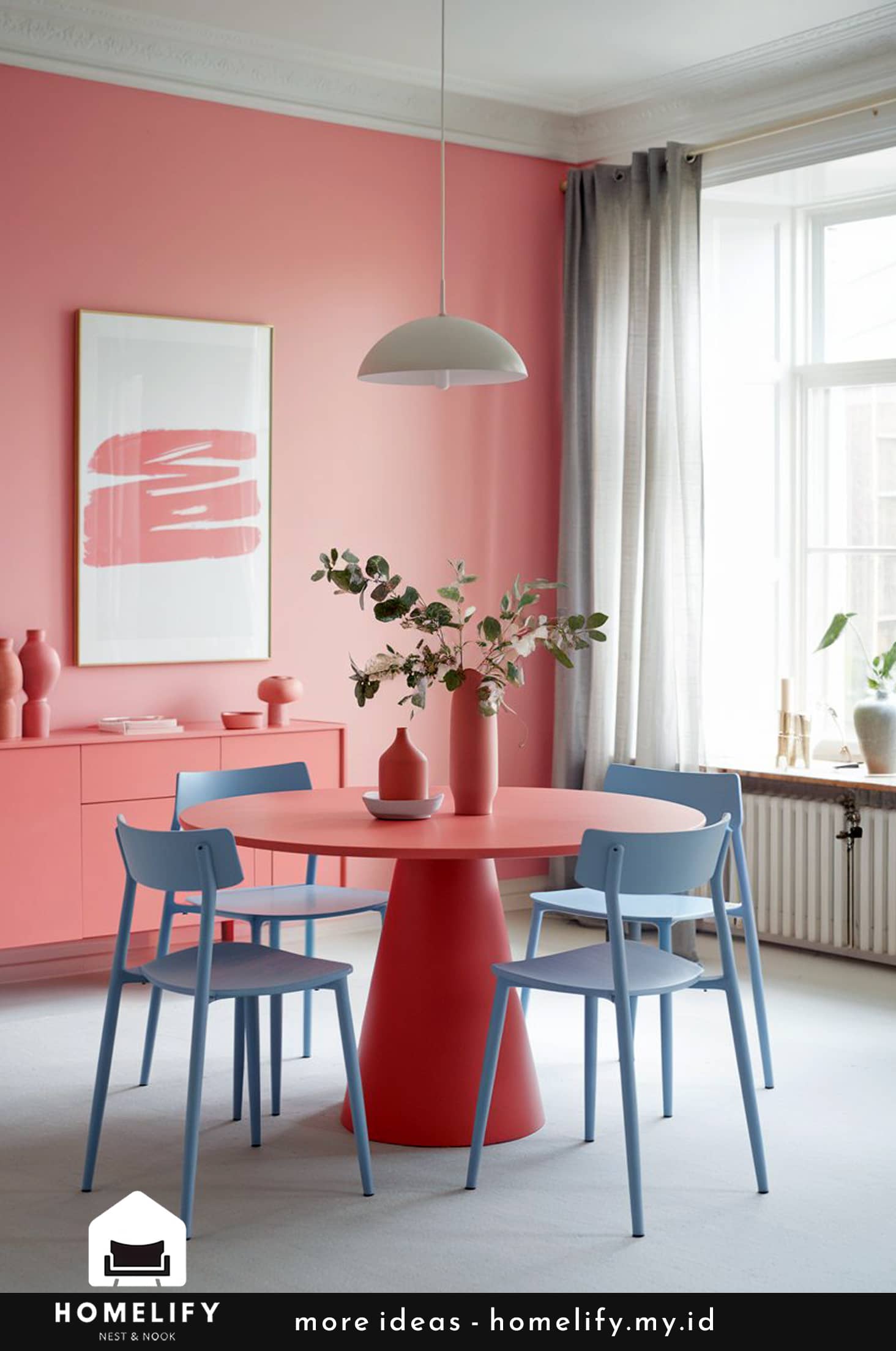 Simplicity in nordic design petal coral and blue dining room