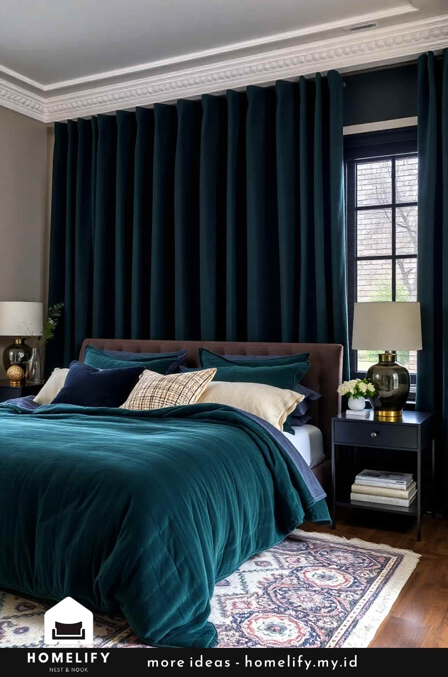 Soft textiles for a luxurious and cozy dark bedroom