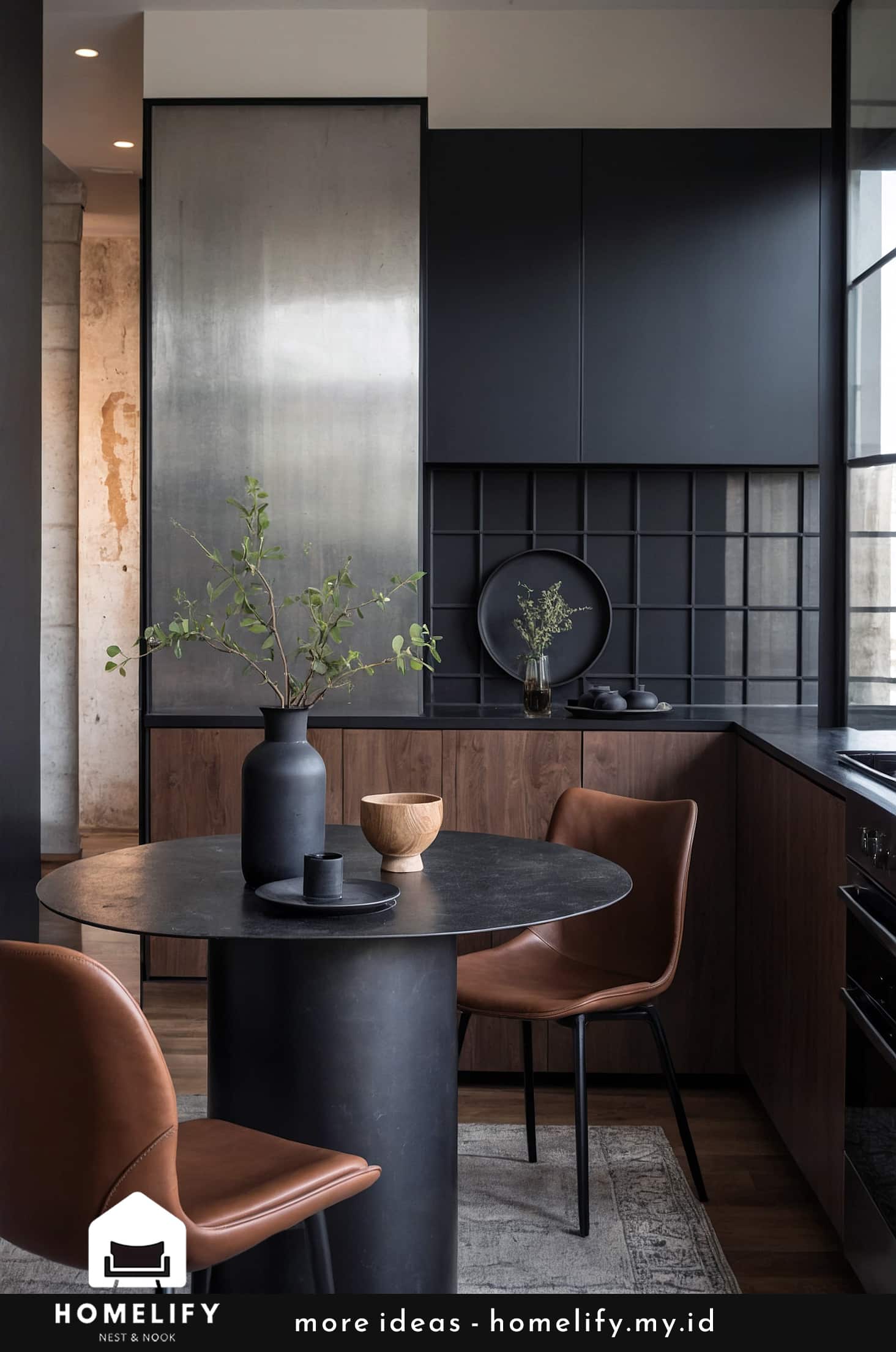 Sophisticated french dining room with steel accents