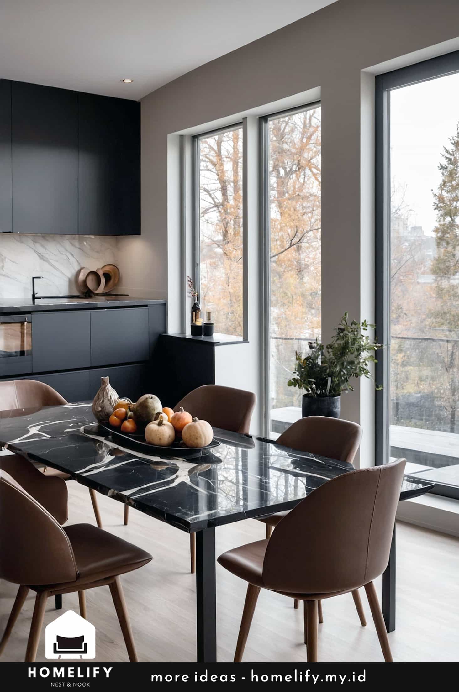 Stylish dining room with peugot onyx tables and scandinavian design