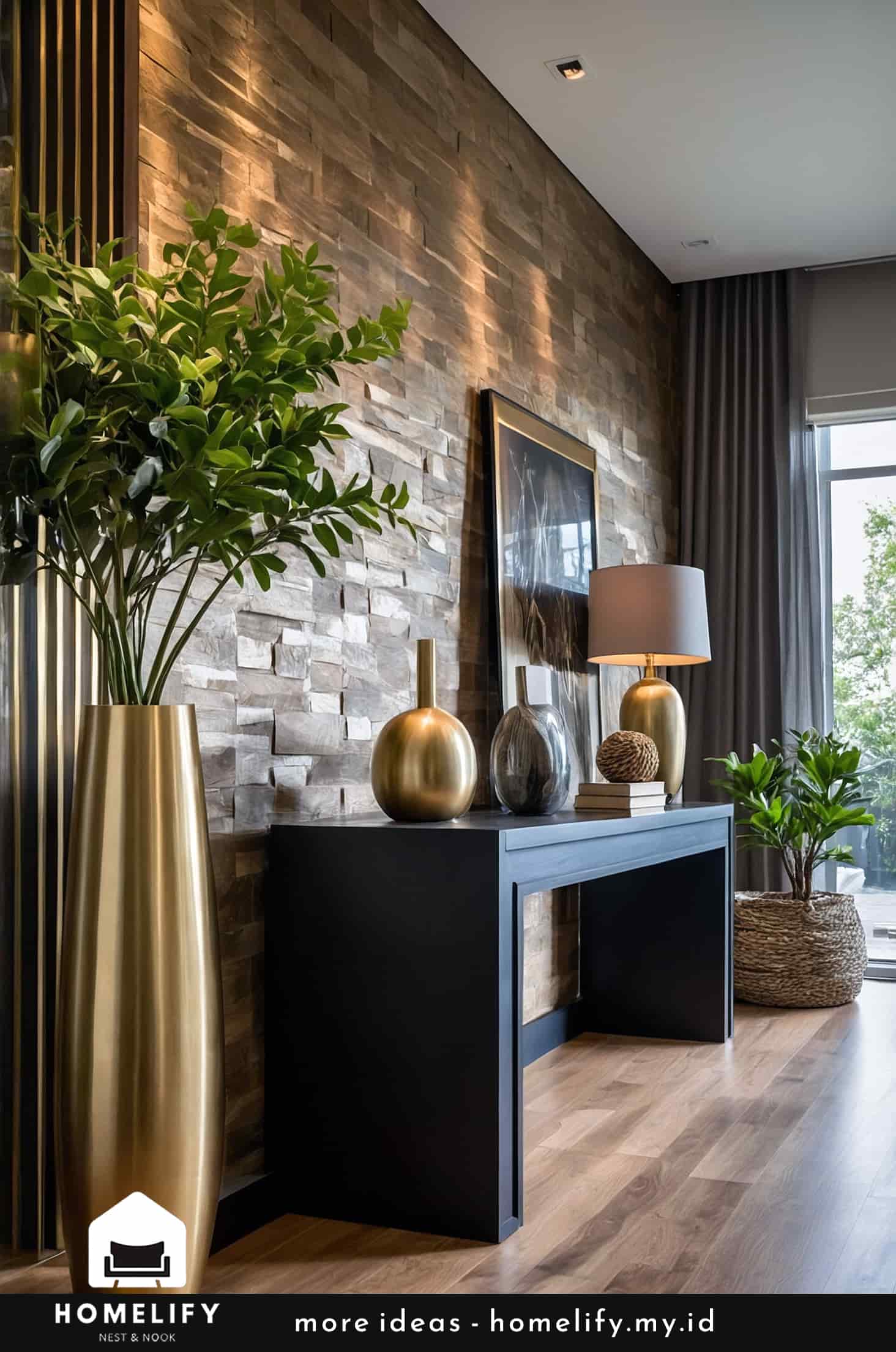 Stylish and modern entryway design with warm accents
