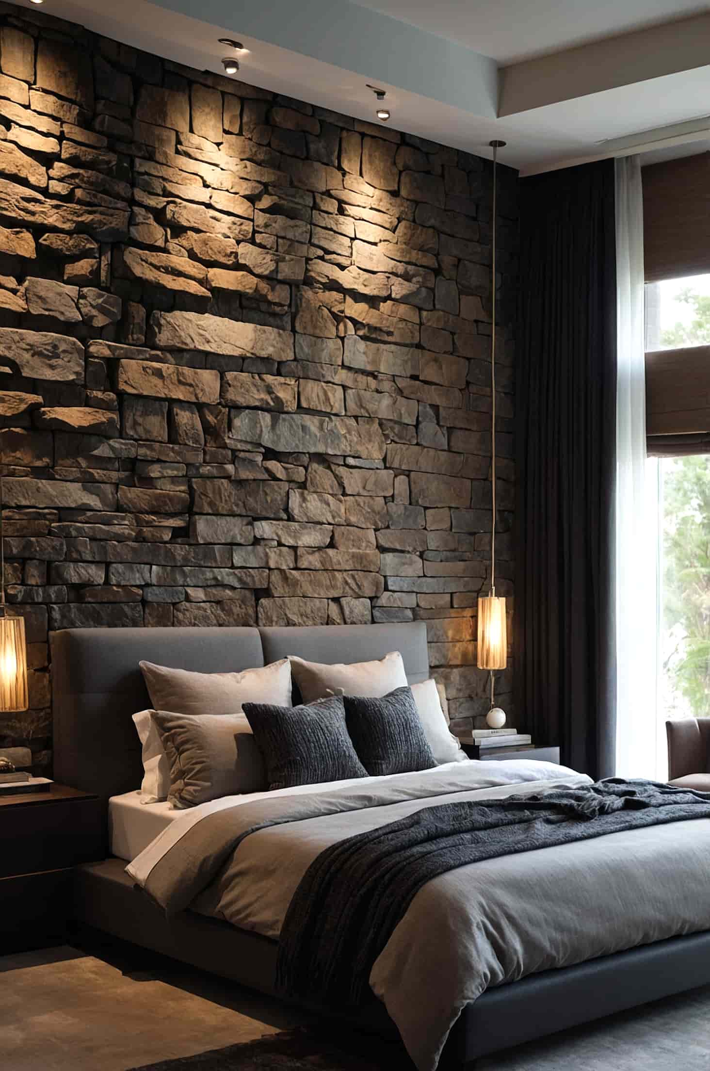 Transform your bedroom with dark stone cladding