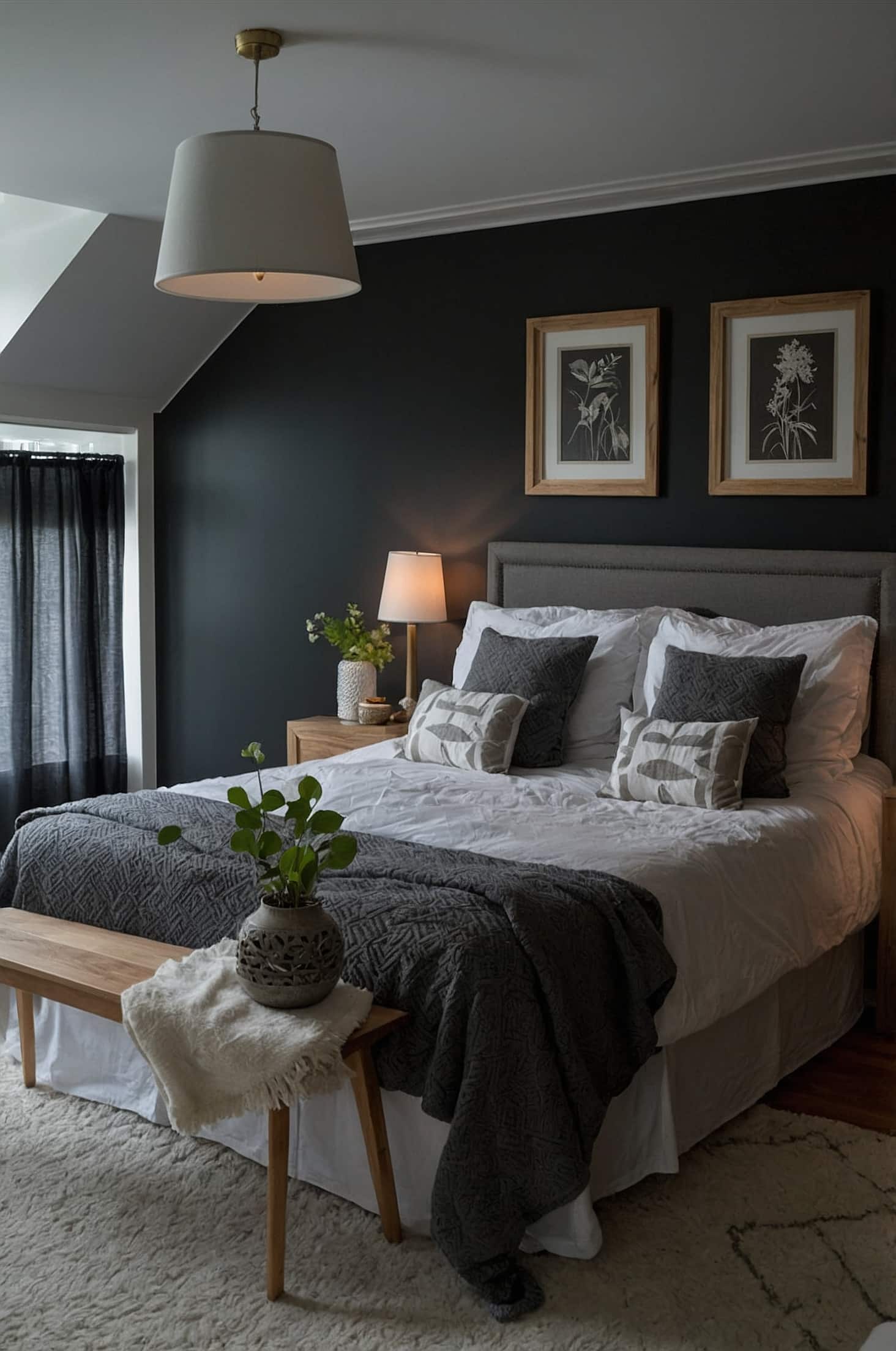 Transform your bedroom with a charcoal black accent wall