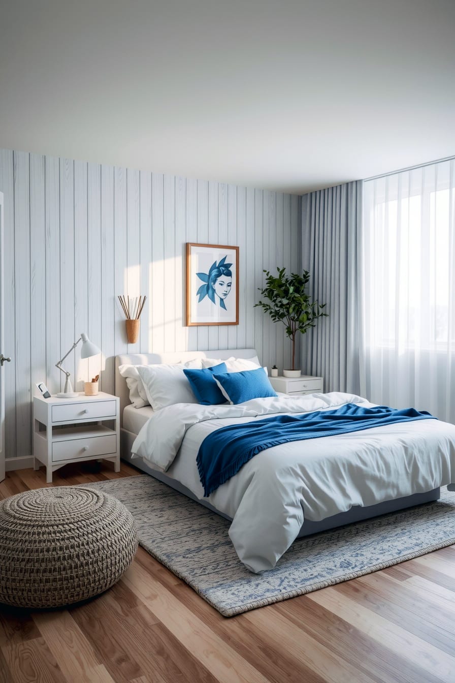 White furniture and blue walls a perfect combination for calm and space