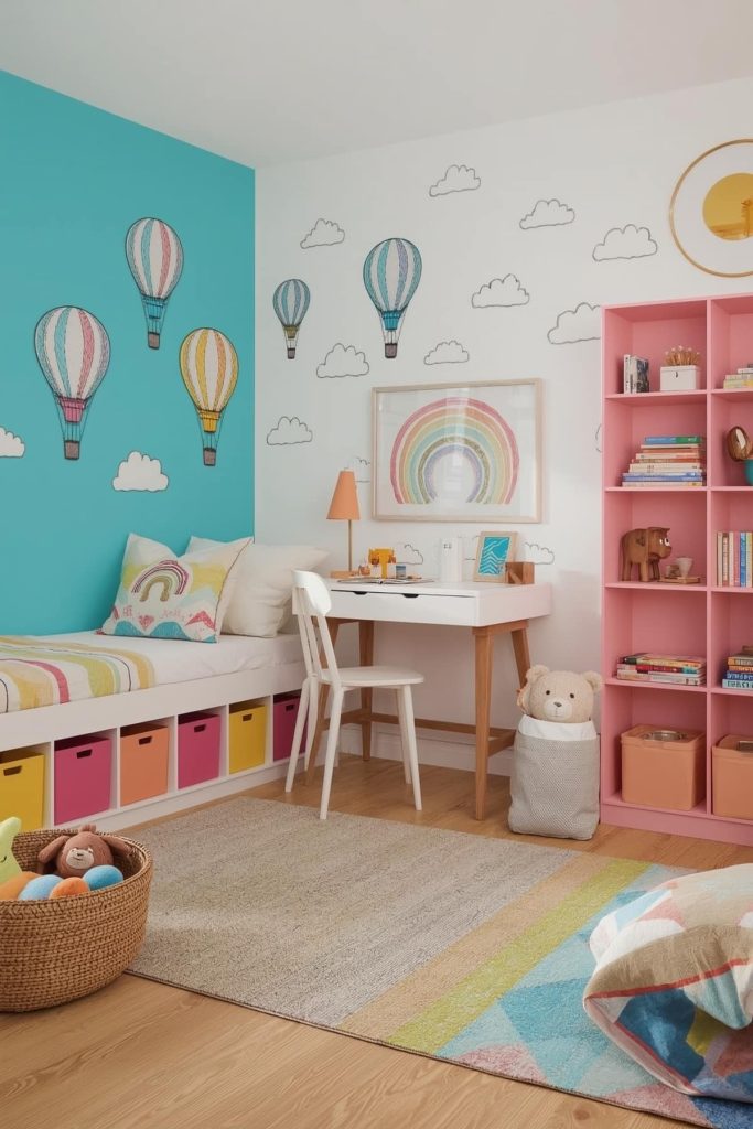 Bright & bold kids' room playful decals & colorful storage