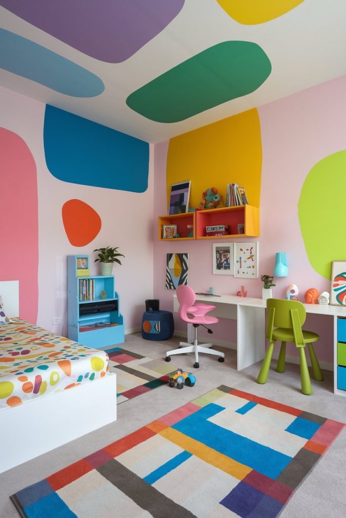 Bright & bold kids' room vibrant color blocks & energetic space