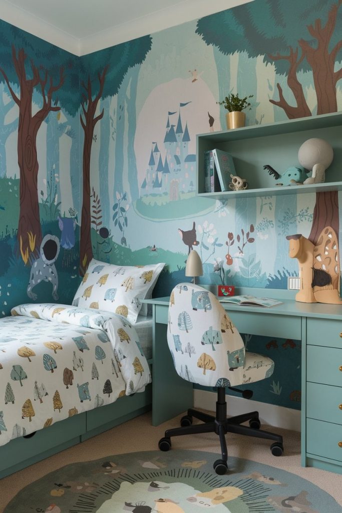 Cartoon inspired kids' bedroom imaginative murals & fictional worlds