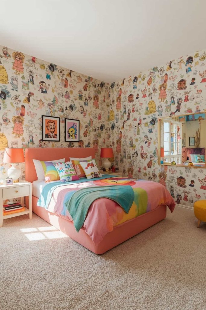 Cartoon inspired kids' bedroom whimsical wallpaper & animated style