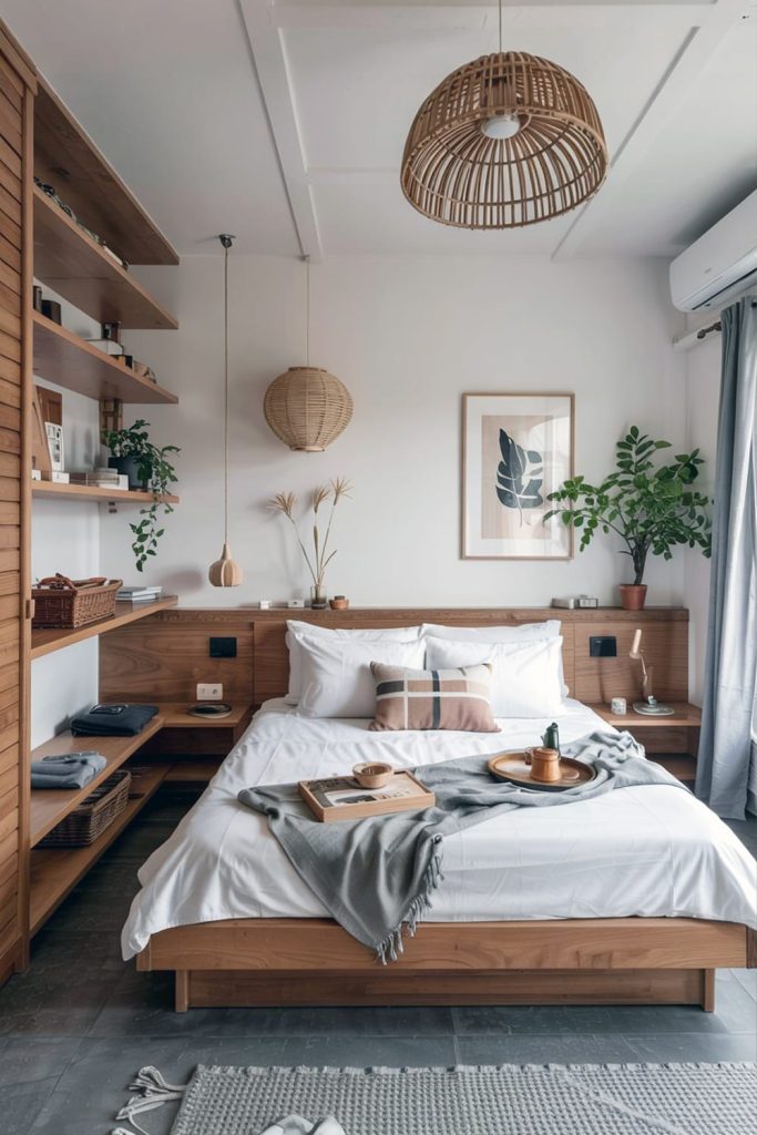 Clutter free japandi bedroom spacious feel in small rooms