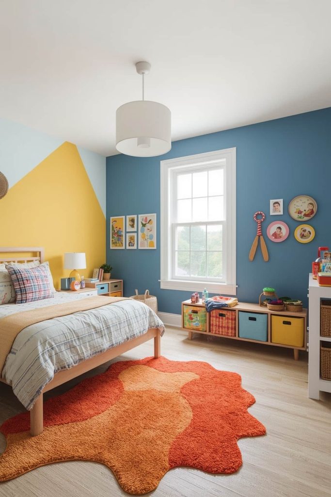 Colorful kids' bedroom energetic play zones & vibrant aesthetics