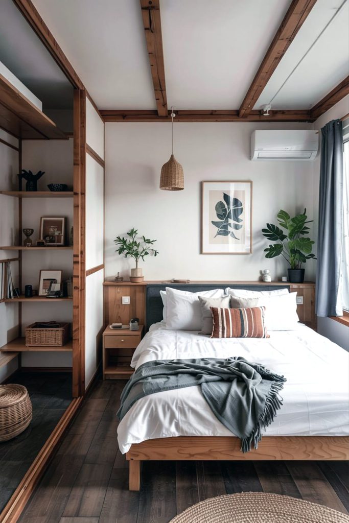 Compact japandi bedroom functional & serene design