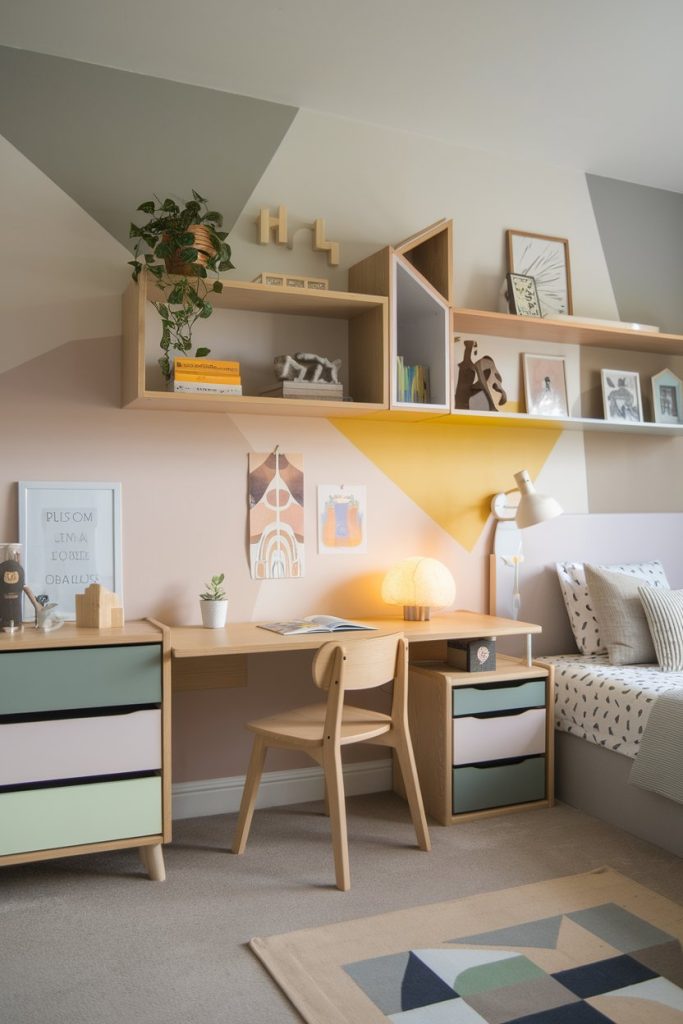 Gender neutral kids' room balanced palette & geometric fun