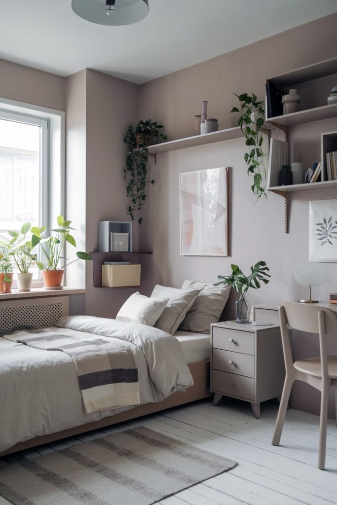 Japandi bedroom beige & taupe for calm energy & tranquility