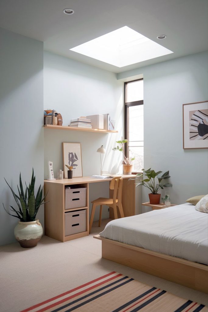 Japandi bedroom clean lines & uncrowded functional space