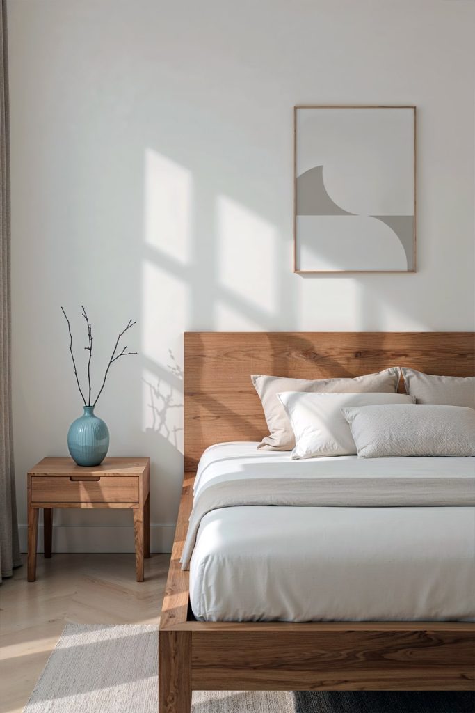 Japandi bedroom serene atmosphere with crafted pieces
