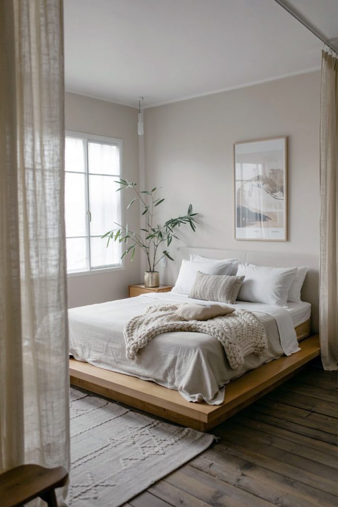 Japandi bedroom tranquil space with organic textures