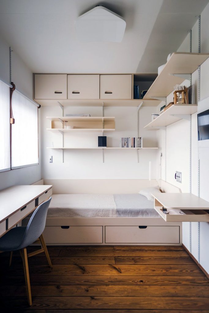 Japandi micro bedroom maximized storage & integrated solutions
