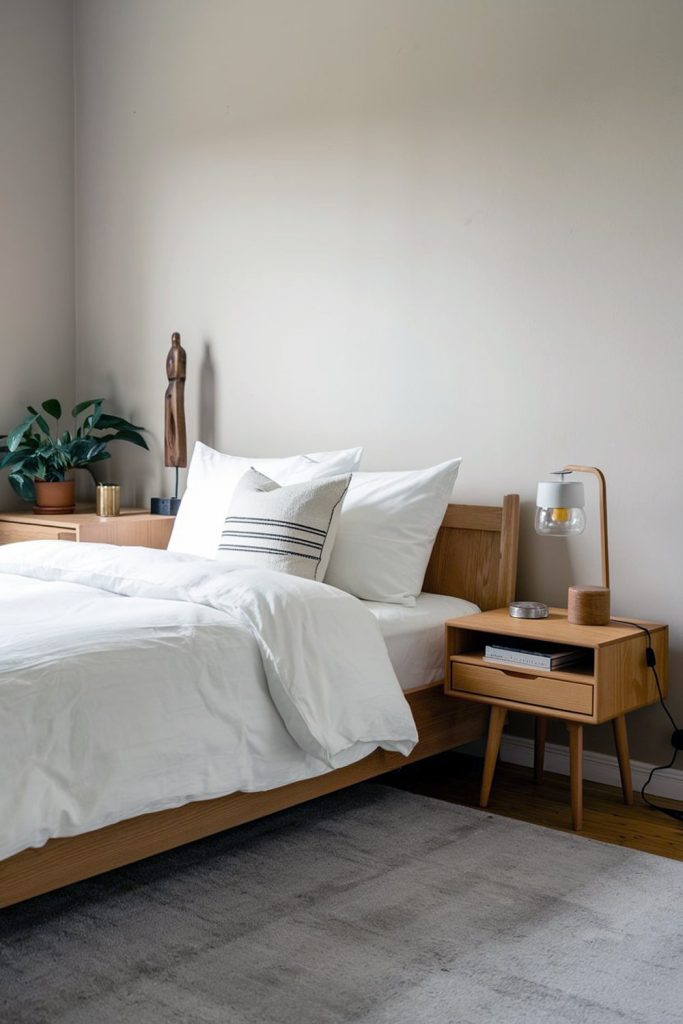Japandi small bedroom clean lines & natural materials sanctuary