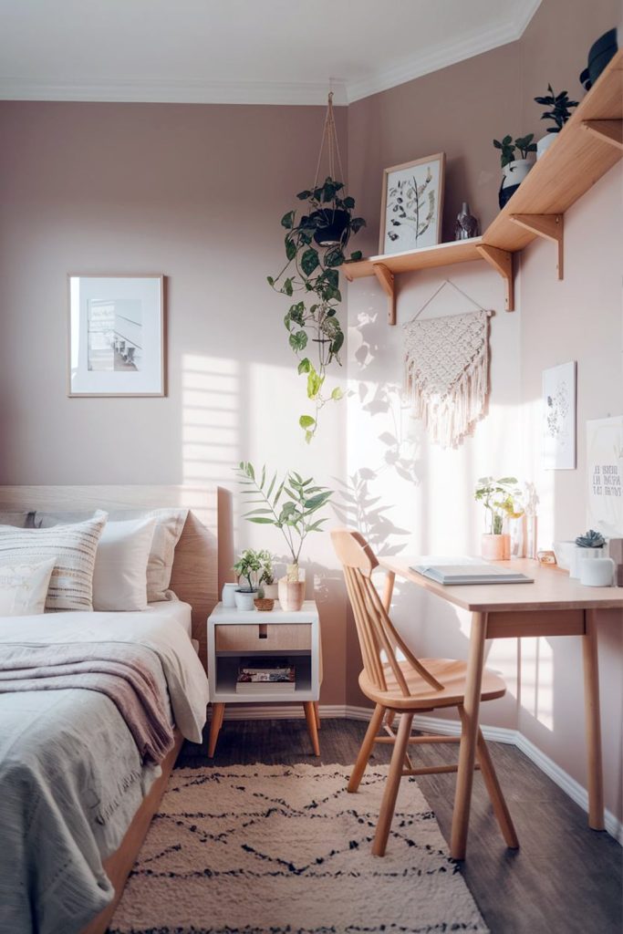 Japandi small bedroom cohesive layout & curated decor