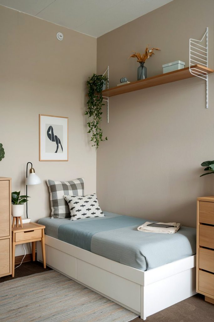 Japandi small bedroom compact functionality & minimalist bed