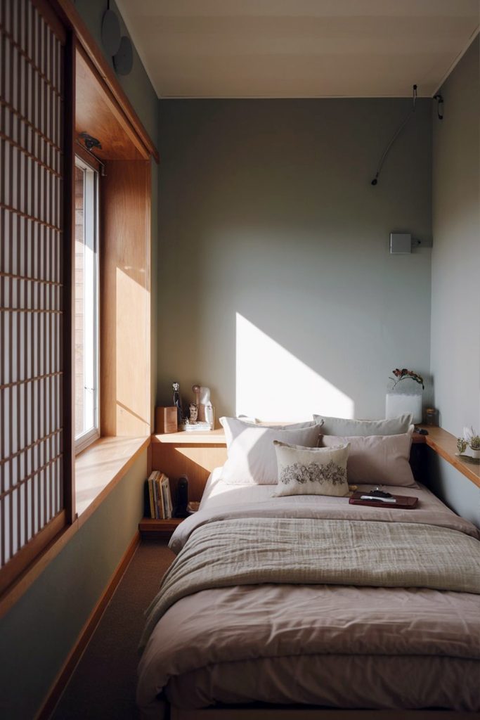 Japandi small bedroom compact retreat & peaceful mood