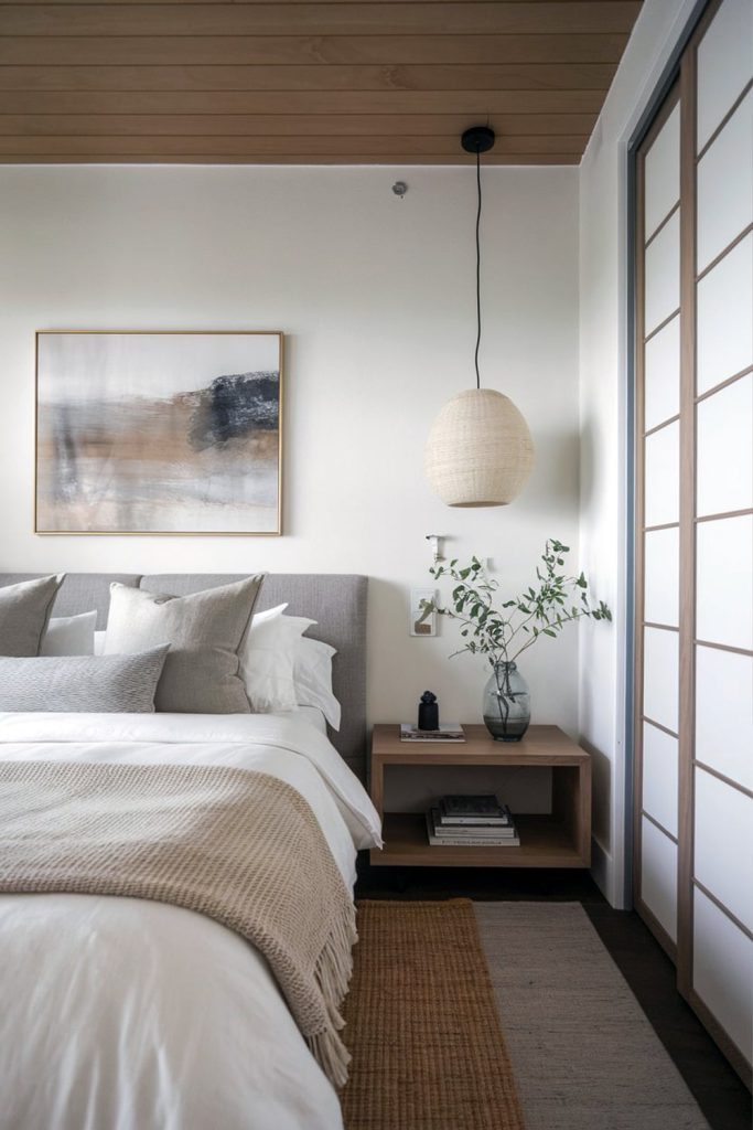 Japandi small bedroom contemporary calm & natural textures