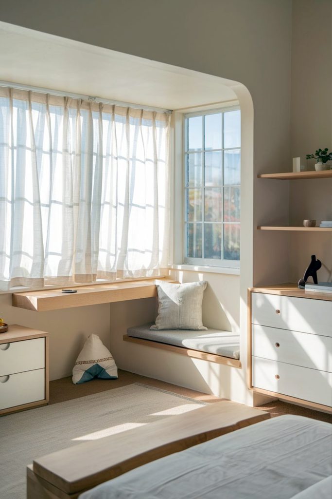 Japandi small bedroom filtered light & calm energy