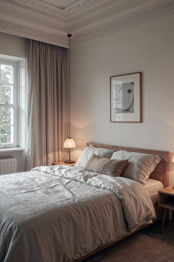 Japandi small bedroom gentle illumination for unwinding