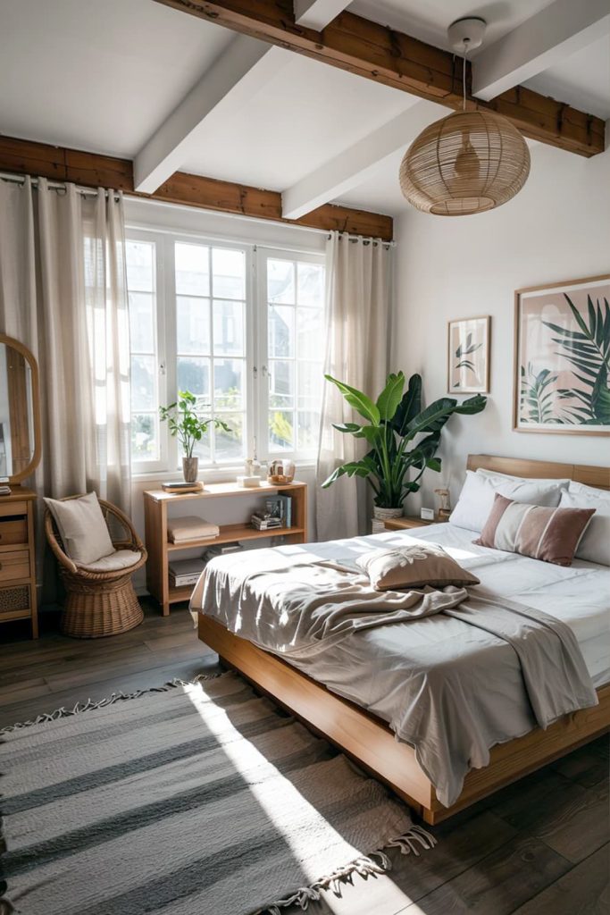 Japandi small bedroom open & inviting with natural light