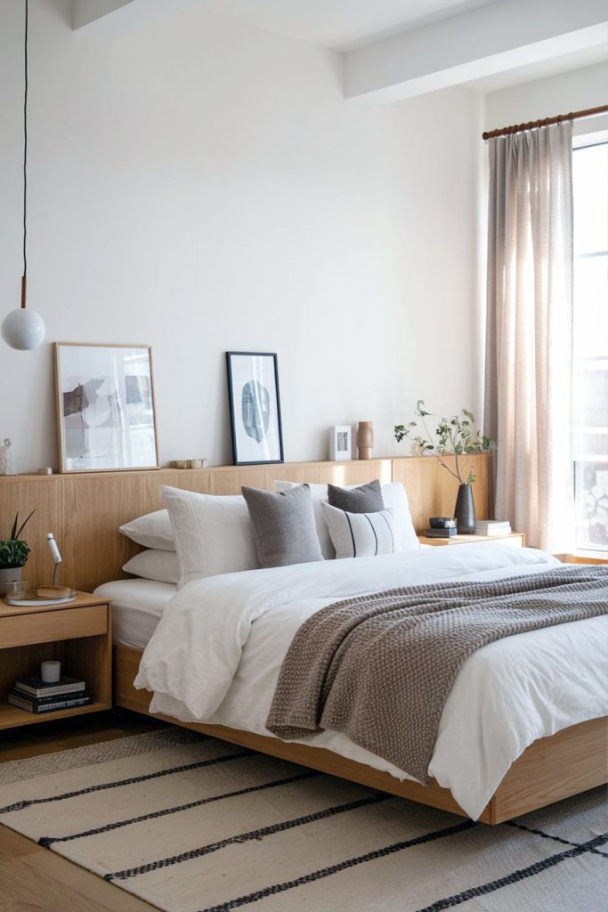 Japandi small bedroom sleek lines & inviting textures