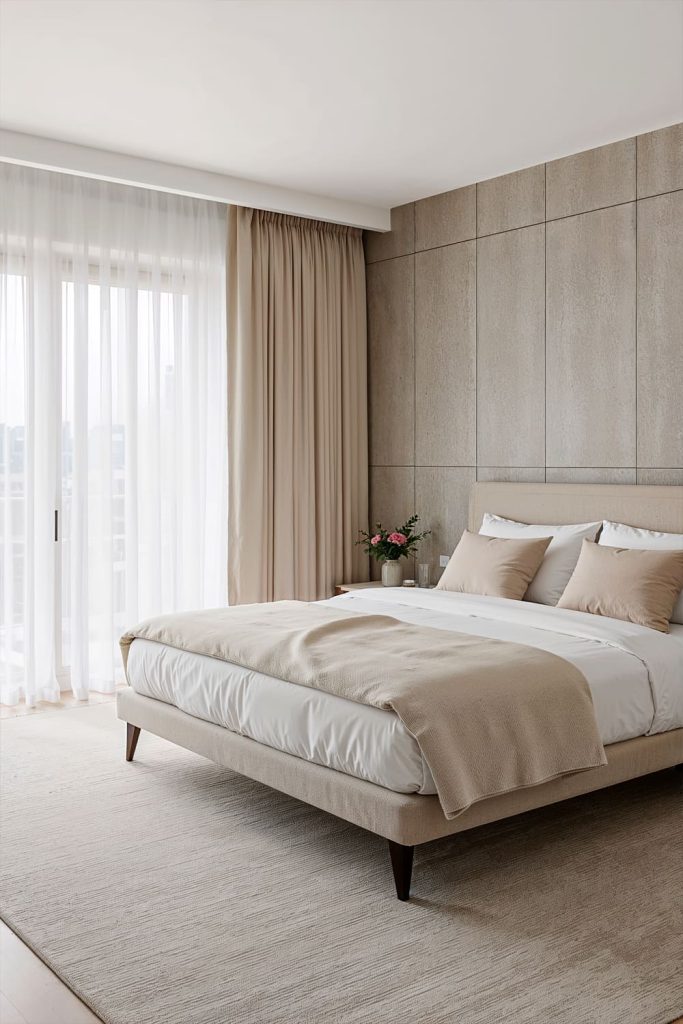 Japandi small bedroom smooth surfaces for a sanctuary feel