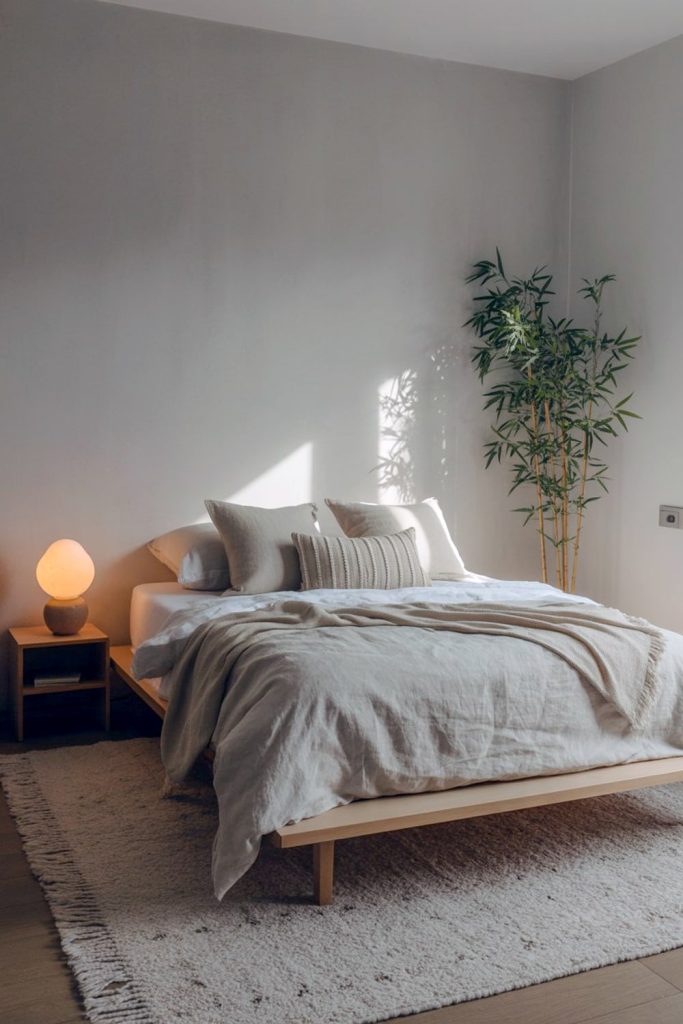 Japandi small bedroom softness for ultimate relaxation