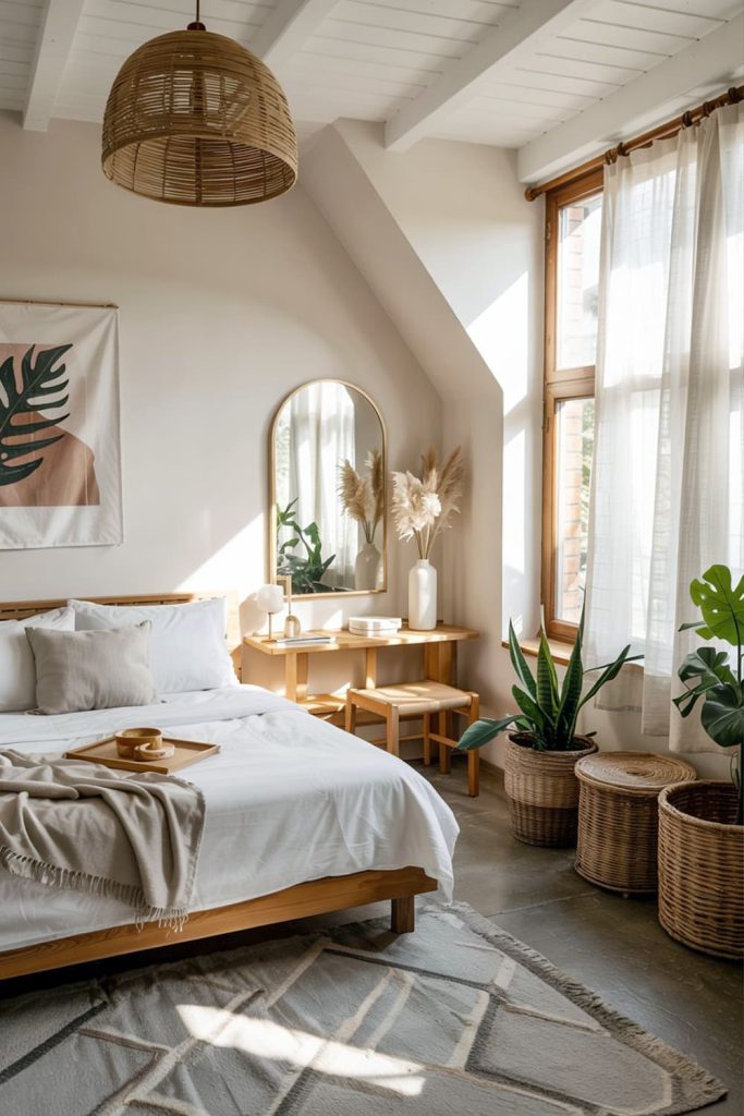 Japandi small bedroom warm glow & bright design
