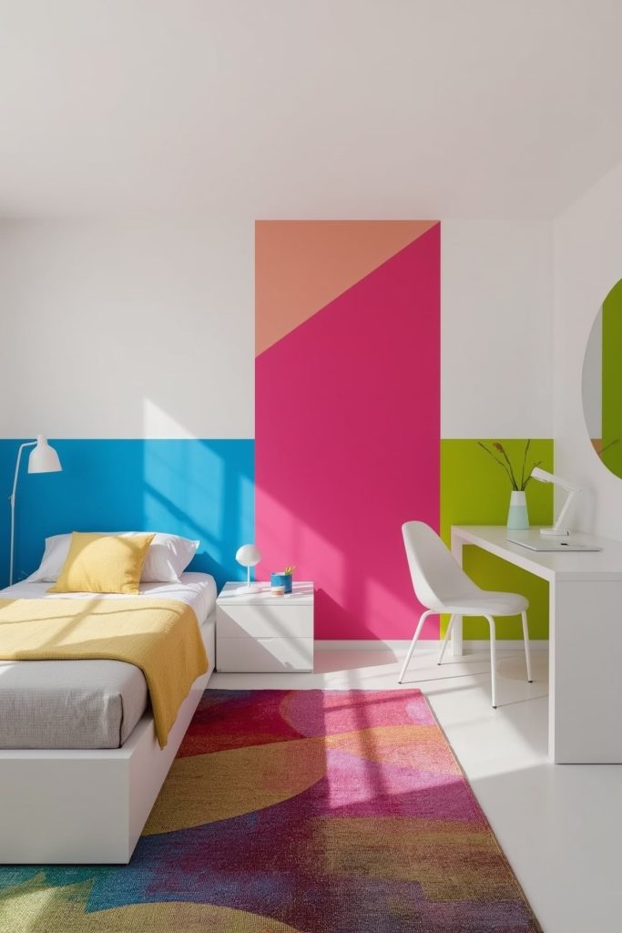 Kids' bedroom contrasting hues for playful visuals