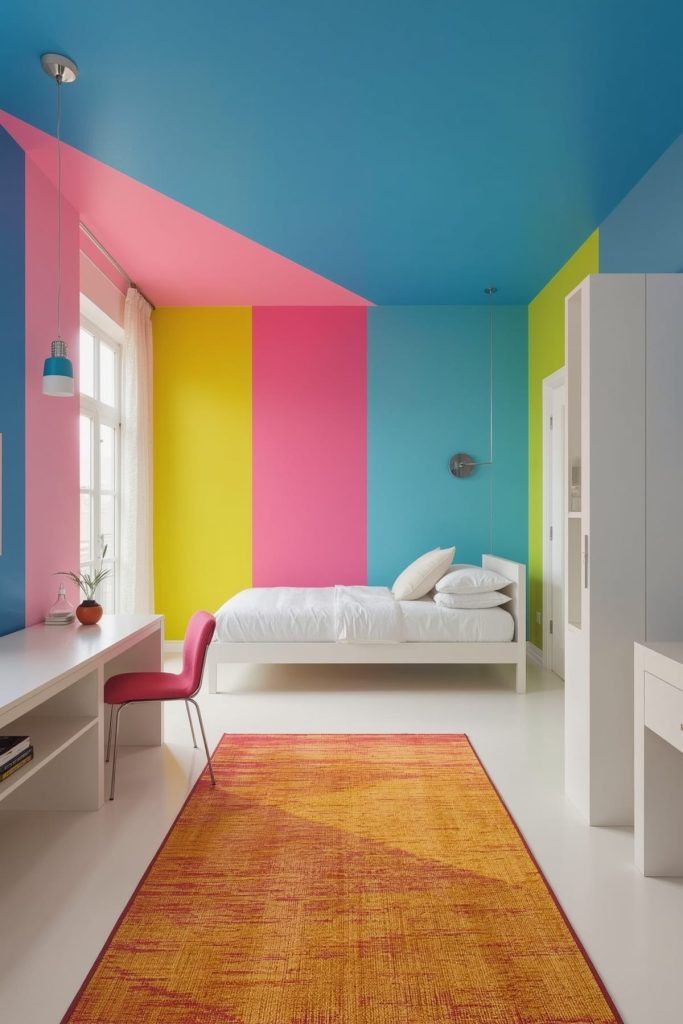 Kids' bedroom dynamic color blocks for energetic space