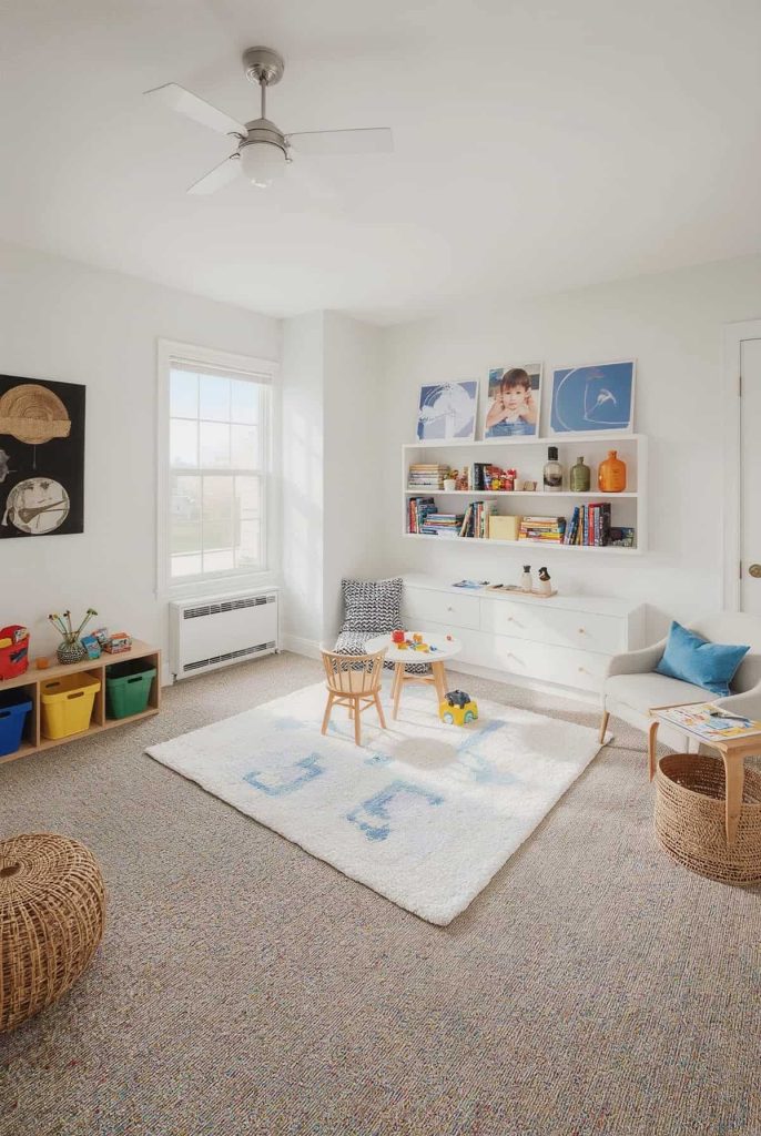 Kids' bedroom play zone clear play boundary & tidiness