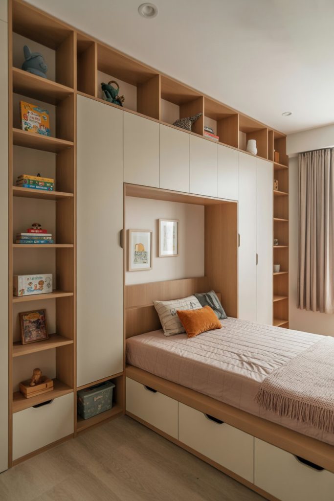 Kids' bedroom seamless built in storage & streamlined design