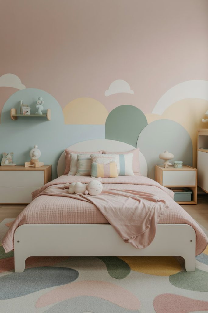 Kids' bedroom serene & soothing pastel cloud walls