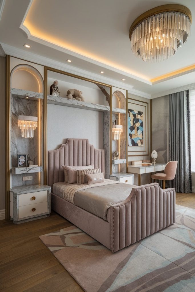 Luxury kids' bedroom opulent velvet & gold accents